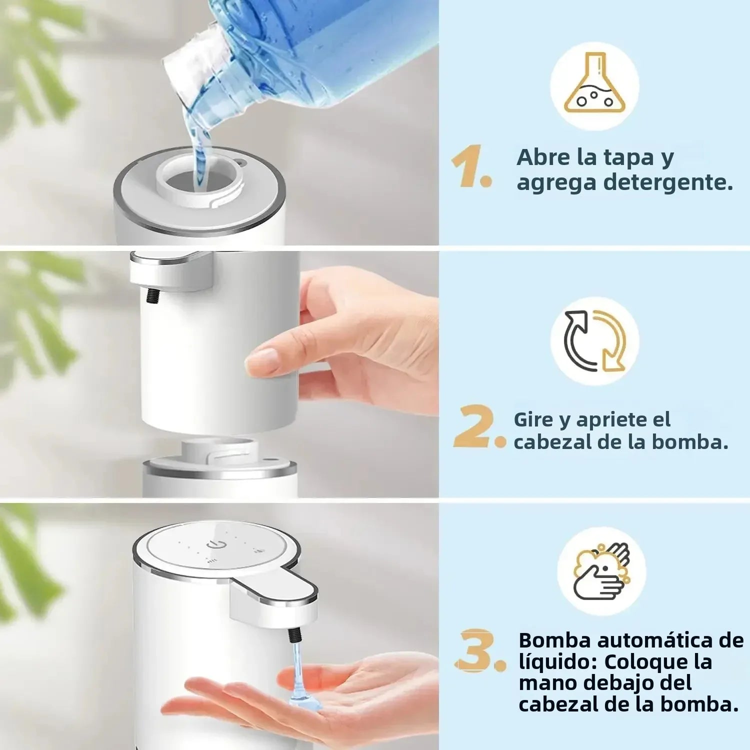 Dispensador Automático de Jabón con Sensor Recargable USB