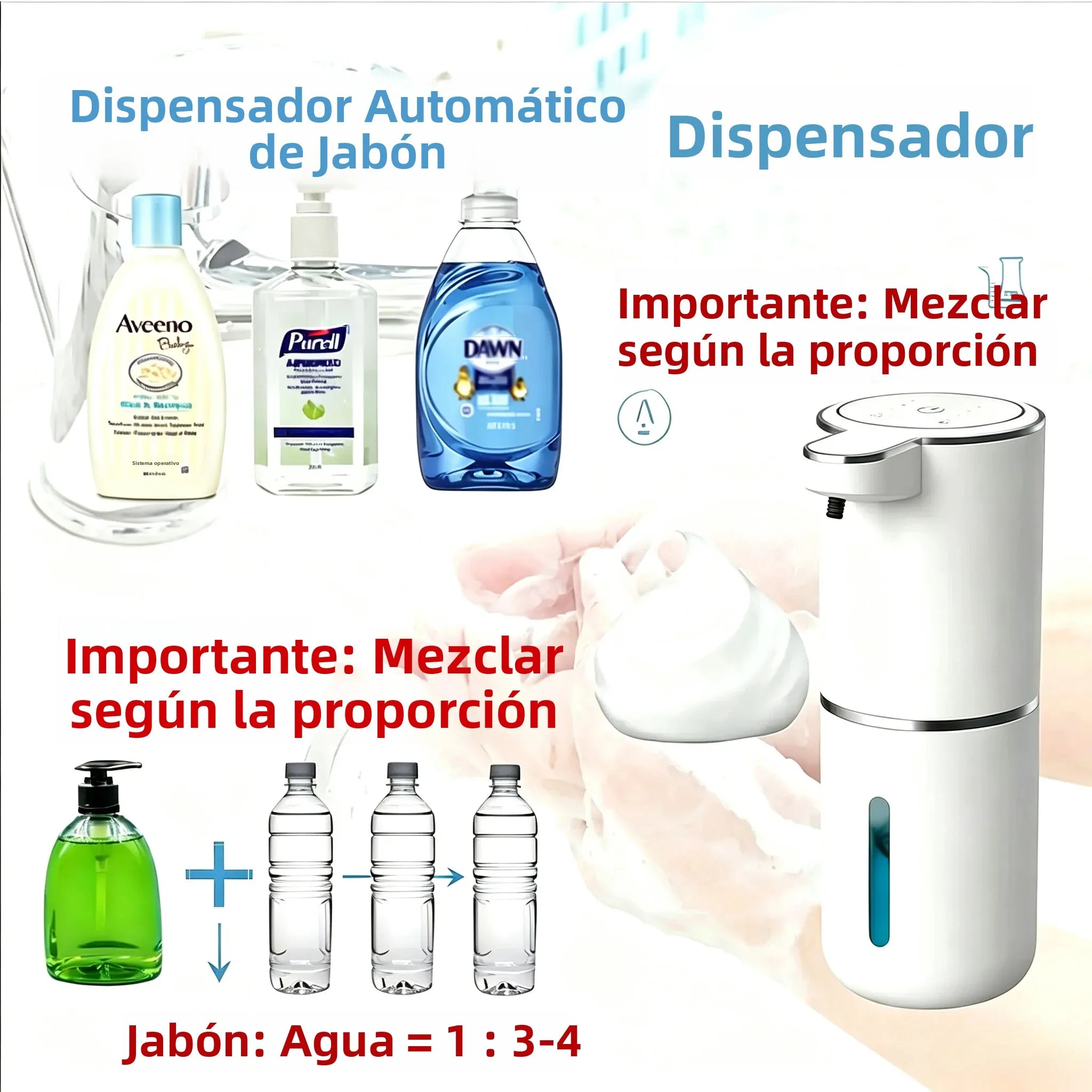 Dispensador Automático de Jabón con Sensor Recargable USB