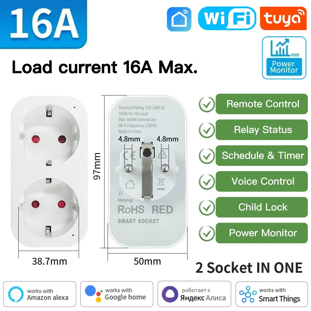 Enchufe Inteligente WiFi con Monitor de Consumo Compatible con Alexa y Google Home